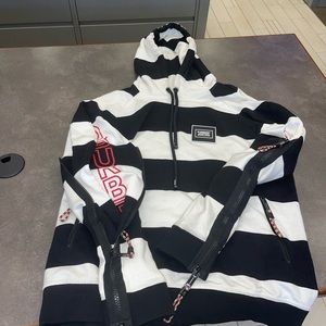 Men's Black Printed Logo Striped Hoodie